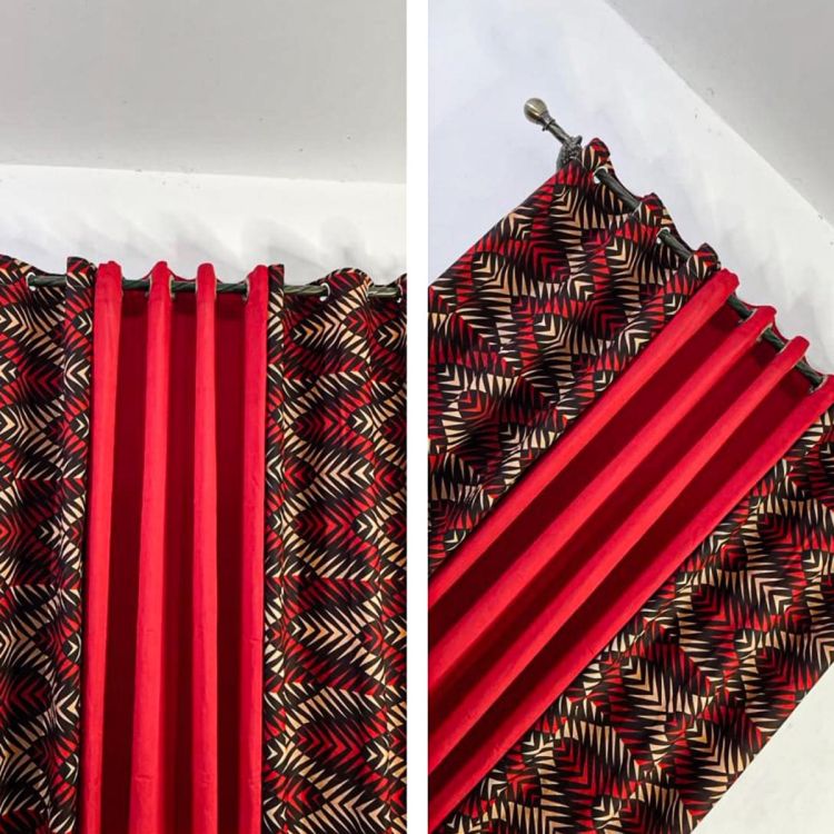 Lot De 2 Rideaux Africain Occultant (Lourd) & Voilage Transparent - Rouge Multicolore |Glotelho Cameroun