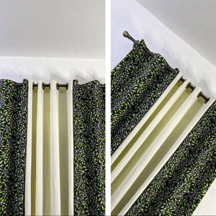 Lot De 2 Rideaux Africain Occultant (Lourd) & Voilage Transparent - Jaune Fleuri | Glotelho cCameroun