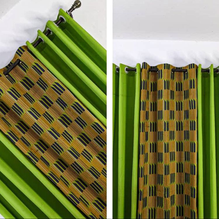 Lot De 2 Rideaux Africain Occultant (Lourd) & Voilage Transparent - Vert et Multicolore | Glotelho Cameroun