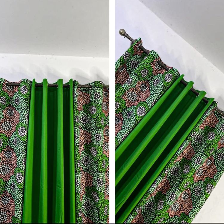 Set of 2 heavy blackout African curtains - Green transparent sheer curtains