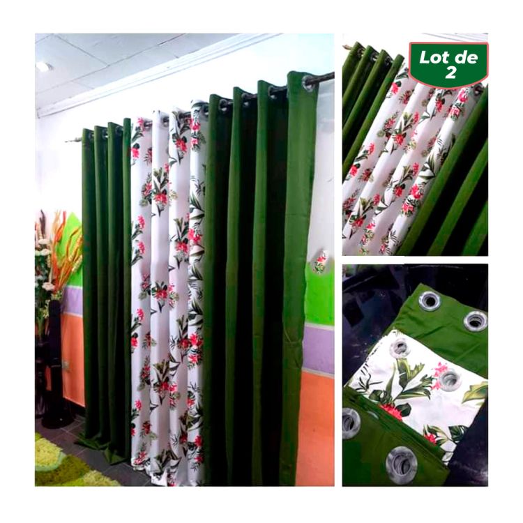 Rideaux occultants africains et voilage transparent - Vert Foncé