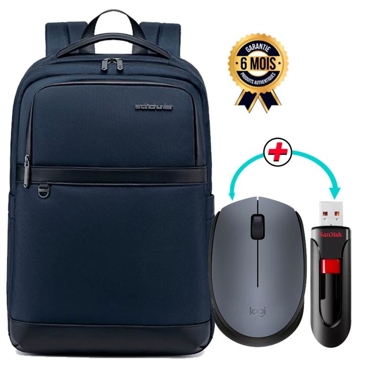 Pack Accessoires informatique Créatif - Sac à Dos Laptop Wepower Bleu + Souris Sans Fil Logitech M170 + Clé USB SanDisk Cruzer Glide 128 Go
