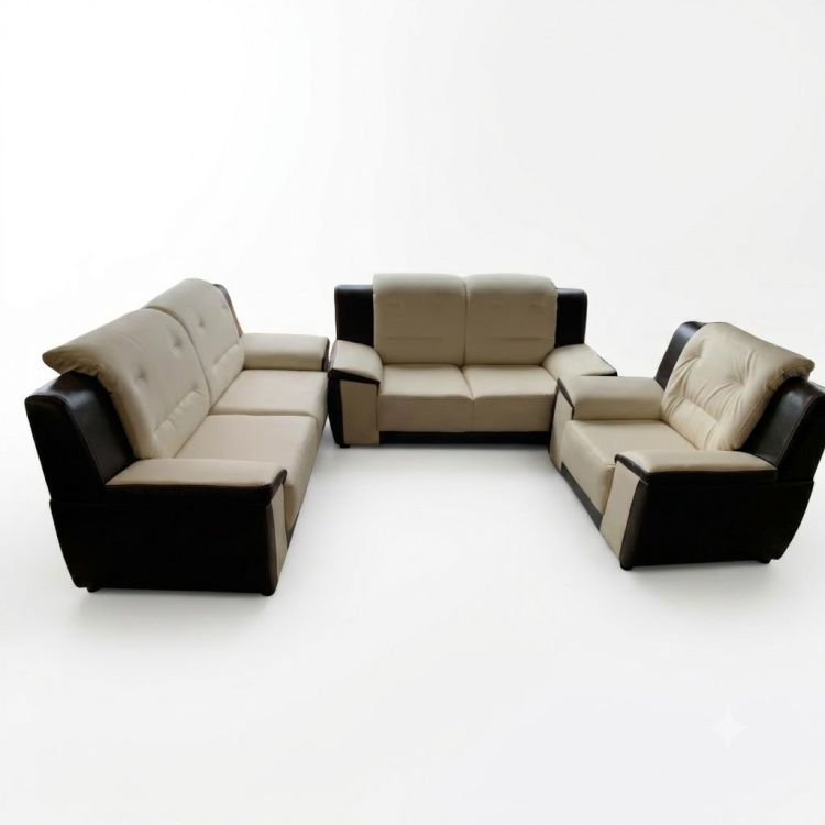 Salon DAN en cuir - 6 places - Avec mousse PH7 - Couleur beige-marron