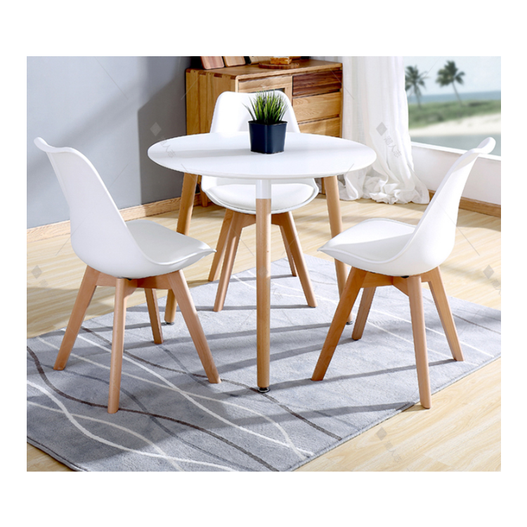Table de salle à manger ronde de restaurant avec pieds en hêtre massif - DT-958 - Blanc/Marron| Glotelho Cameroun