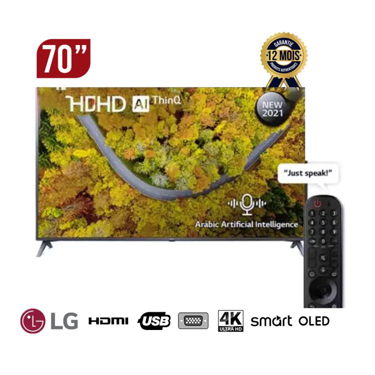 Smart TV LG 70UP7550PVD 4K UHD 70 pouces Processeur Quad Core Active HDR, télécommande magique prixchezGlotelho Cameroun