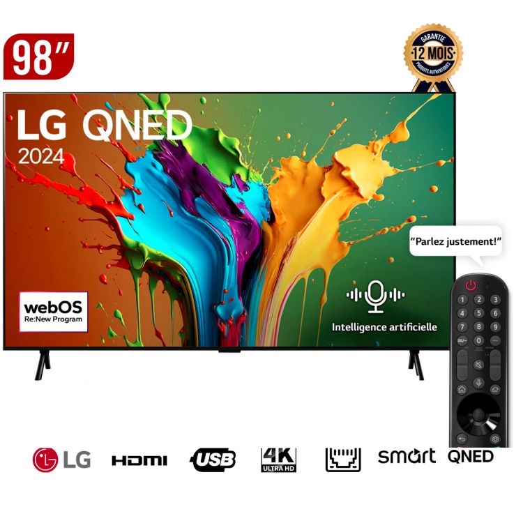 SMART TV LG QNED - 98 pouces - 4K UHD - 98QNED89T6A -Télécommande Magique IA HDR10 - prix Cameroun