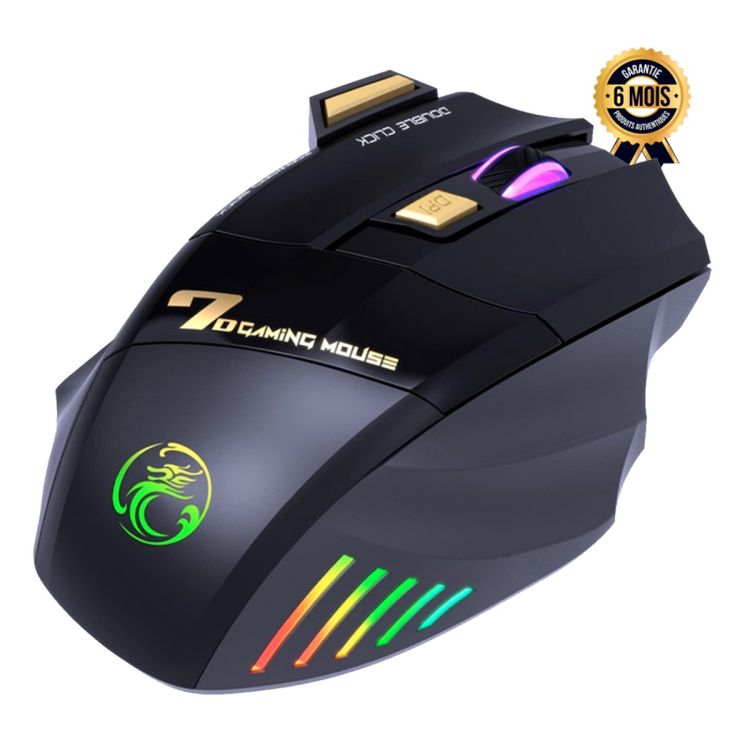 Souris gaming sans fil - i-Mice - GW-X7 - Ergonomique - Double Mode 2,4 GHz + Bluetooth - Rechargeable - 7 Boutons - DPI Variable - Garantie 6 Mois