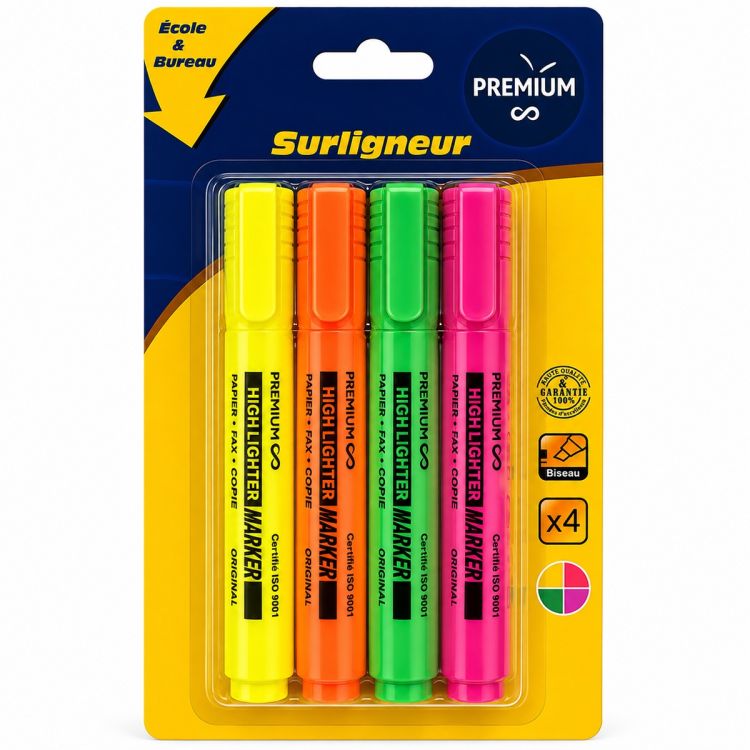 Surligneurs Fluorescents Premium – Lot de 4