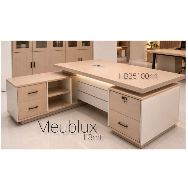 Table de Bureau de Direction en L avec Retour Latéral – 1,8m – HB2510044  – Marron Clair