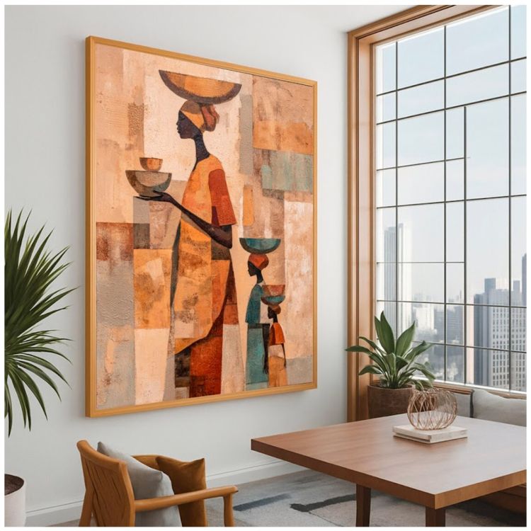 Tableau Décoratif – Femmes africaines – Toile Multicolore avec Cadre en bois