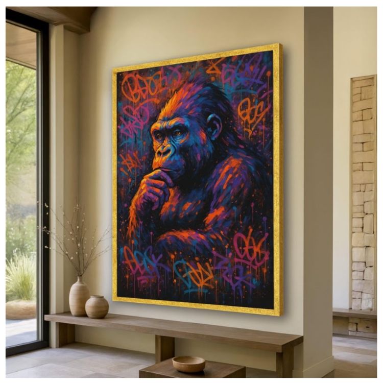 Tableau Décoratif – Gorille aux pensées vibrantes – Toile Multicolore Effet 3D