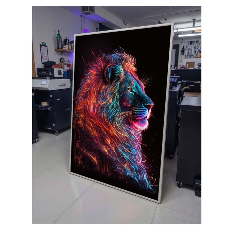 Tableau Décoratif – Lion Néon – Toile Multicolore Effet 3D
