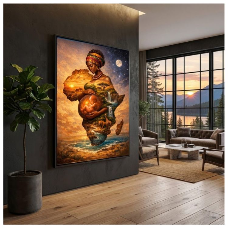 Tableau Décoratif – Mère Terre Africaine – Toile Multicolore Effet 3D