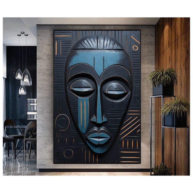 Tableau Décoratif – Masque Africain 3 – Toile Multicolore Effet 3D