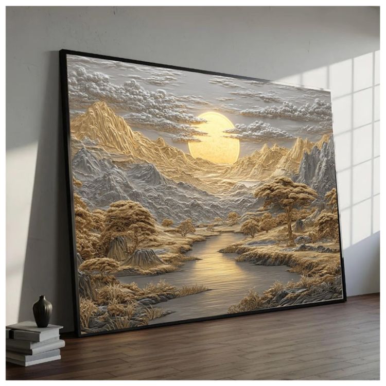 Tableau Décoratif – Montagne Coucher du Soleil – Toile Effet 3D