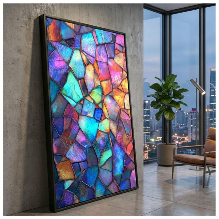 Tableau Décoratif – Mosaïque de vitrail vibrant – Toile Multicolore Effet 3D