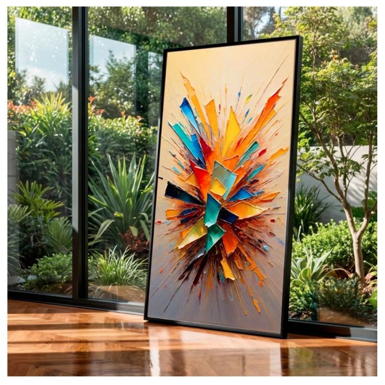 Tableau Décoratif multicolore - Explosion abstraite vibrante - Toile Effet 3D avec Cadre en Bois