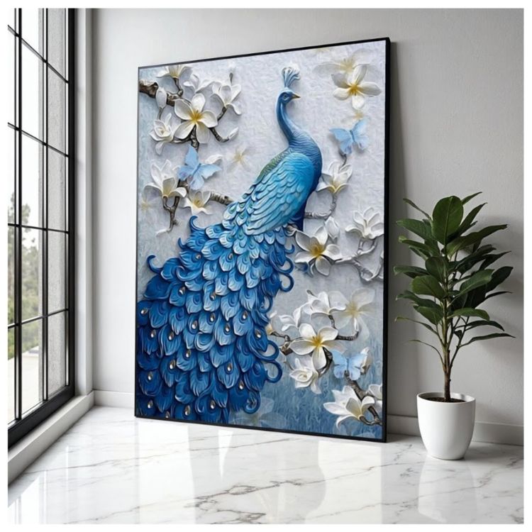 Tableau Décoratif – Oiseau Paon – Toile Multicolore Effet 3D