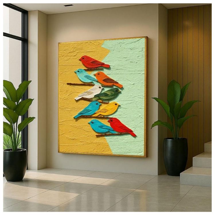 Tableau Décoratif – Oiseaux colorés – Toile Multicolore Effet 3D