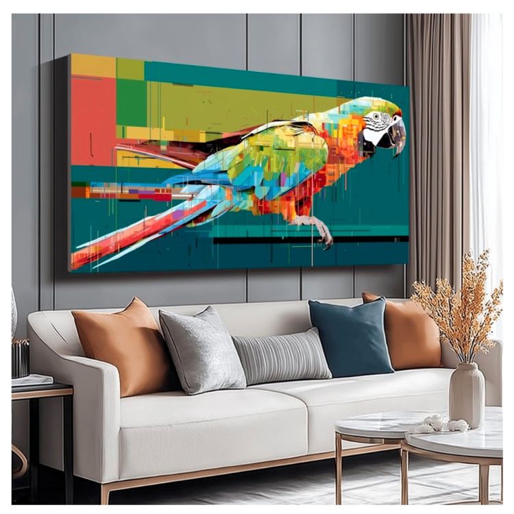 Tableau décoratif – Perroquet – Toile imprimée effet 3D – Cadre en bois massif