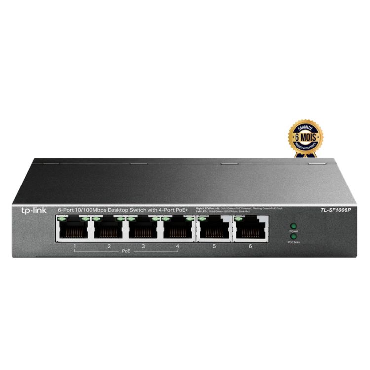 TP-Link TL-SF1006P – Commutateur 6 ports 10100 Mbps dont 4 ports PoE+, garantie 6 mois, prix Cameroun.