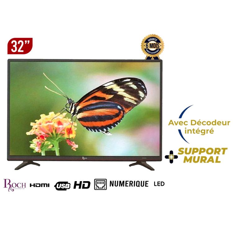 TV Roch 32'' Led - RH-LE32ES - HD + Support Mural et décodeur intégré - Noir - 6 mois de garantie|Gloetlho Cameroun