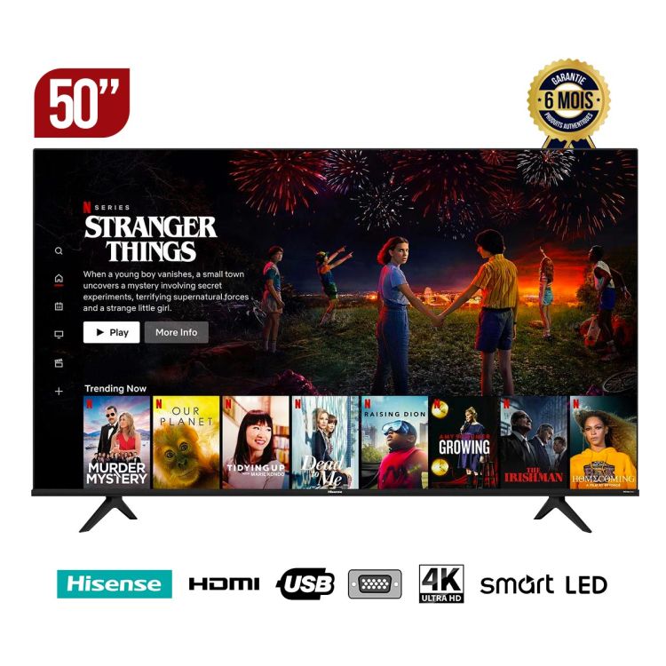 TV Smart Hisense 50 pouces - 50A6G - 4K - Ultra HD - Ecran sans bords - 6 mois de garantie  |Glotelho  Cameroun