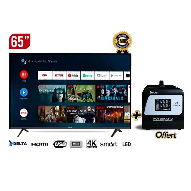 Smart TV DELTA 65 inch + Digital voltage regulator Cameroon prices