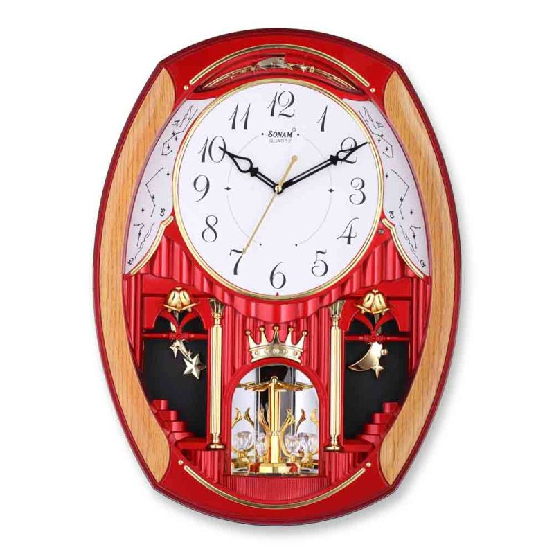 Horloge Murale - Sonam - Horloge musicale à pendule rotatif en plastique vierge - forme ovale - Rouge|Glotelho Cameroun