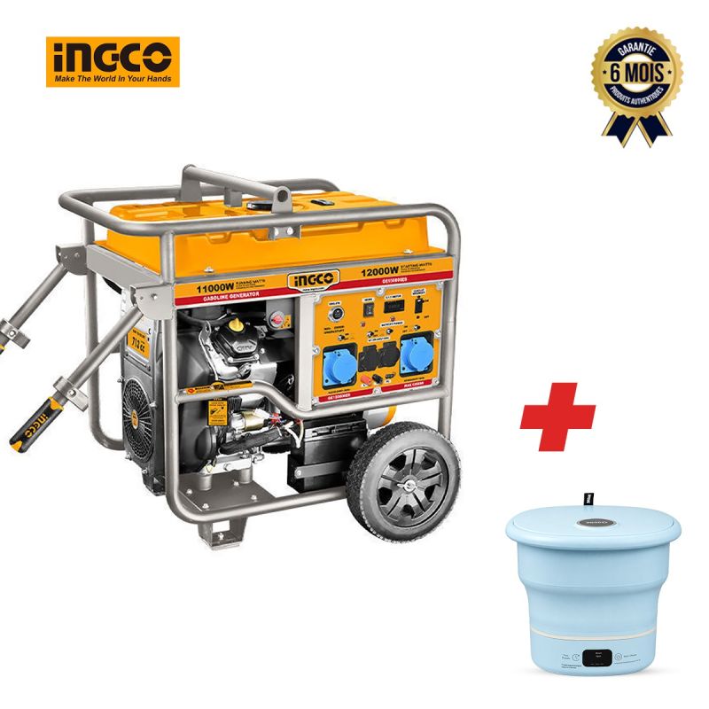 Groupe électrogène INGCO – 12KW/15KVA + Mini Machine à Laver OSCAR 1,7 kg Offerte