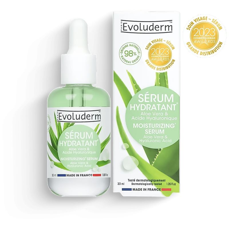  Sérum hydratant visage aloe vera & acide hyaluronique Evoluderm - 30 ml, prix en FCFA, Cameroun. 