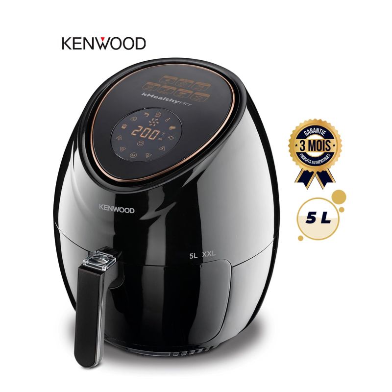 Air Fryer KENWOOD 5L - Friteuse sans Huile digitale - HFP52.000BK - 1500W - Jusqu'à 200°C - Minuterie 60min - Panier Antiadhésif - Noir - Garantie 3 mois