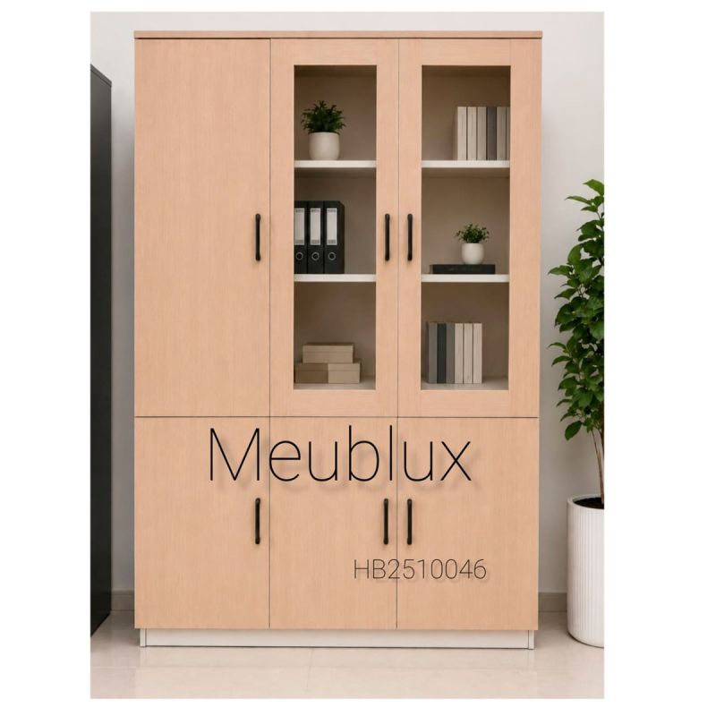 Armoire Classeur en Bois et Vitrée 180 x 118 cm – 6 portes battantes – HB2510046 – Marron Clair