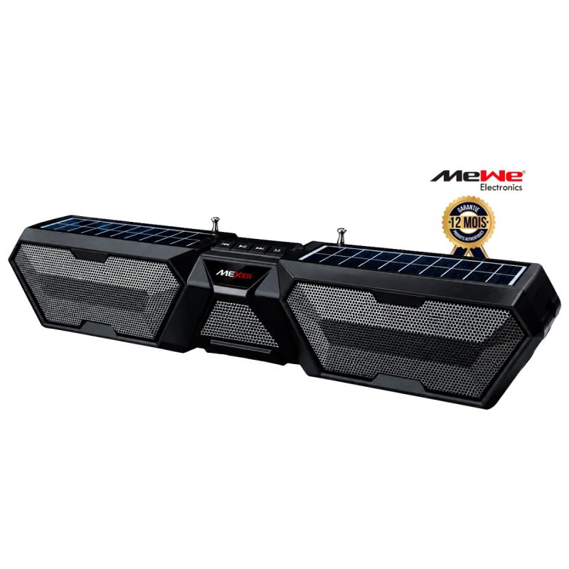 Baffle Solaire MEWE MWAUD-BTS03 – Enceinte Portable avec Double Panneau Solaire, Bluetooth et Radio FM - Garantie 12 Mois 