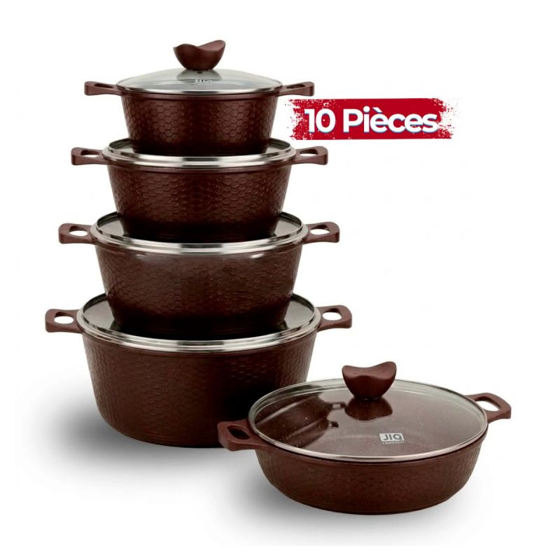 Batterie de Cuisine - Motif Martelé - MOMCOC J19b10 - 10 Pièces