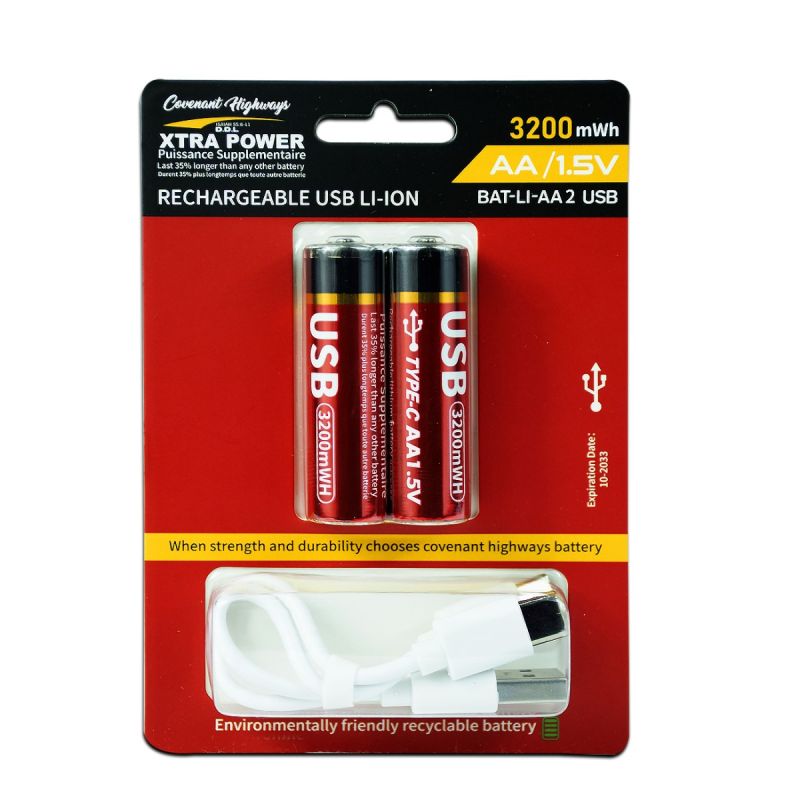 Batterie rechargeable USB avec cordon de chargement LI-ION Xtra Power BAT-LI-AA2USB 3200W ALCALINE - prix Cameroun