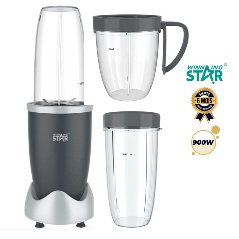 Blender Mixeur Multifonction - Winning Star - ST-5319 - 900W - Format Gobelet à Emporter - Smoothie Maker - Compact 14x35cm - Garantie 3 mois