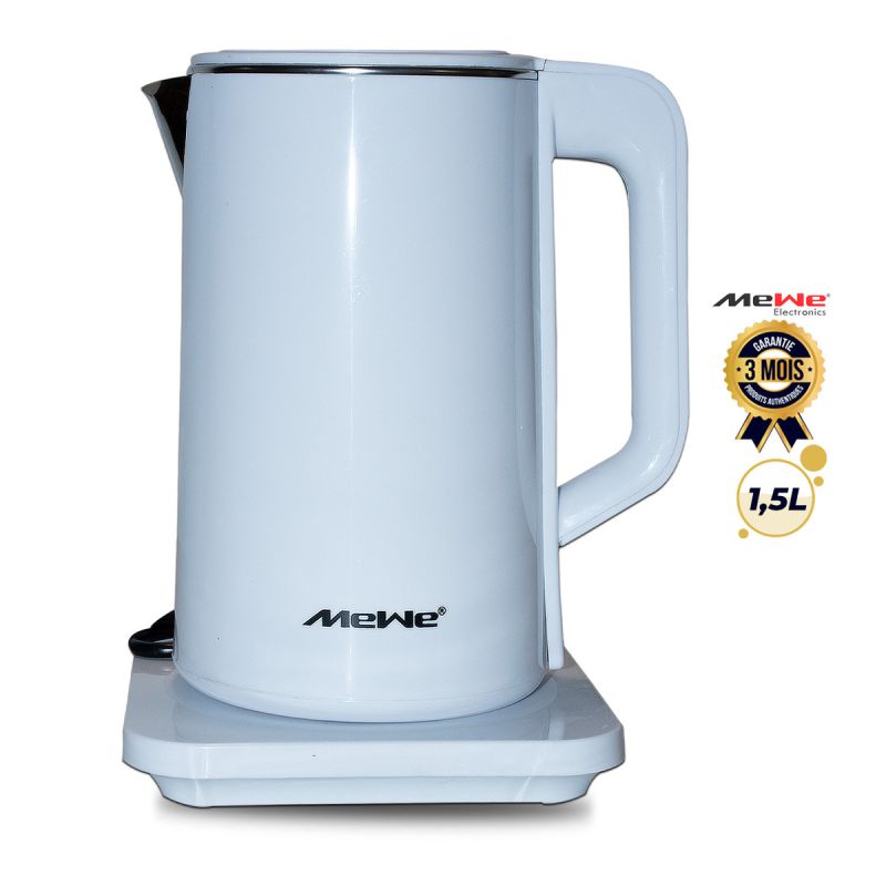 Bouilloire électrique MEWE en acier inoxydable avec revêtement en plastique 1500 W , 1,5 litres, Blanc - prix Cameroun