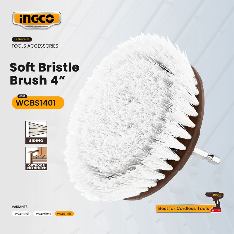 Brosse à poils doux 4’’(100 mm) - Nettoyage pour perceuse - INGCO WCBS1401