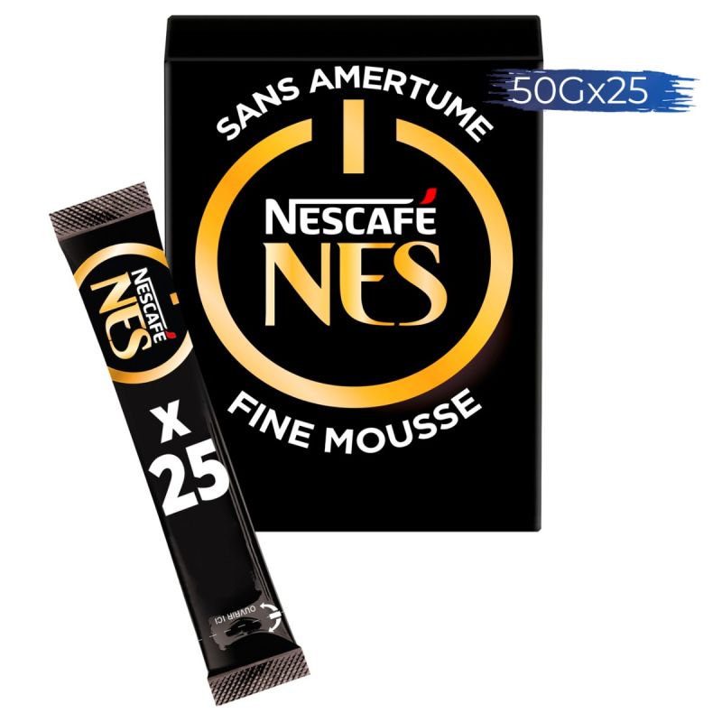 Café Soluble 100% Robusta NESCAFE - 25 sachets, 50g - Sans amertume, fine mousse
