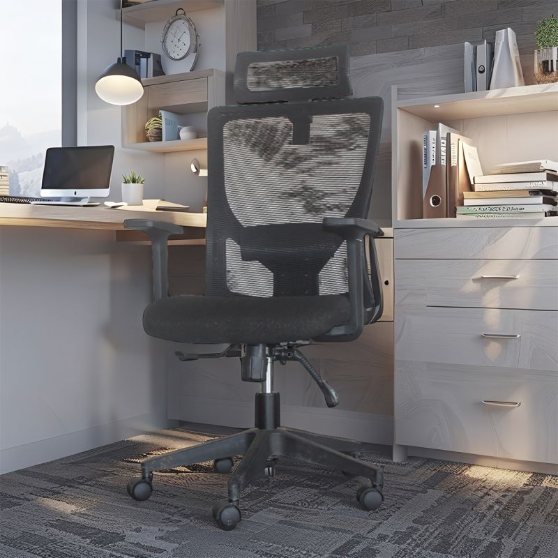 Chaise ergonomique de bureau – CS-478M – Dossier maille respirante – 5 roulettes – Coloris noir