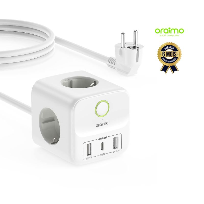 Chargeur de voyage universel - ORAIMO Power Hub - 1,5 m - 6 en 1 - prix Cameroun
