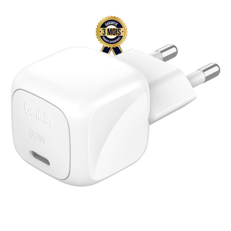 Chargeur secteur - BELKIN - BoostCharge 30W USB-C PD - Technologie GaN - Certifié Apple MFi - Format Ultra-Compact 