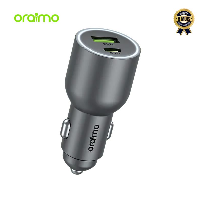 Chargeur Voiture Oraimo PowerDrive 7691 Pro - OCC-7691D - 69W Hyper Charge - Double sortie Type-C (36W) + USB-A (33W) - Compatible PD 3.0 & QC 3.0 - Garantie 6 mois