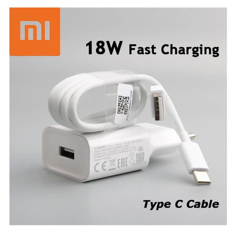 Chargeur Xiaomi rapide 18W - QC 3.0 avec câble USB Type-C - adaptateur secteur pour Redmi Note 7 8 pro