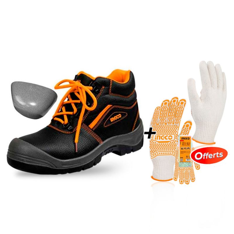 Chaussures de sécurité - INGCO  + Gants en Coton Tricotés et Points en PVC – INGCO Offert