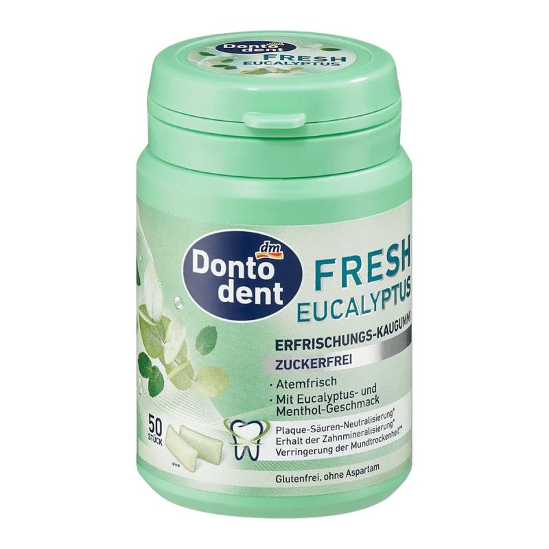  Chewing-gum Dontodent Fresh Eucalyptus - Saveur Eucalyptus & Menthol - Sans Sucre, Pour une Haleine fraiche  - Boîte de 50 pièces