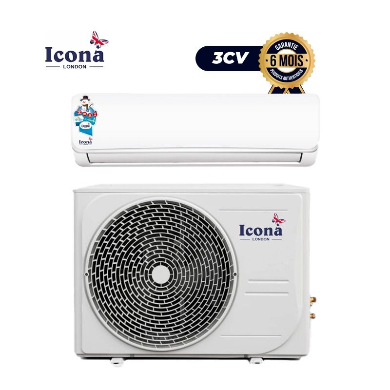 Climatiseur Split ICONA - ILFSAC-3430C - 24000 BTU - 3CV - Gaz R410A - Auto-restart - Fonction Antibactérienne - Garantie 06 mois