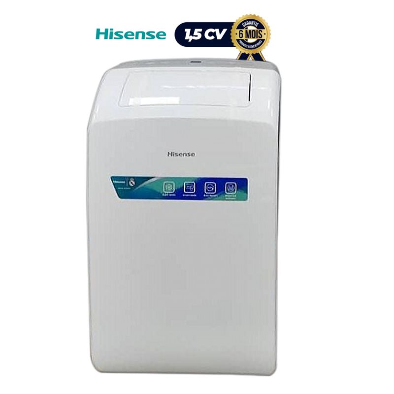 Climatiseur Portable HISENSE - 12 000 BTU (1,5 CV), blanc, garantie 6 mois, prix Cameroun.