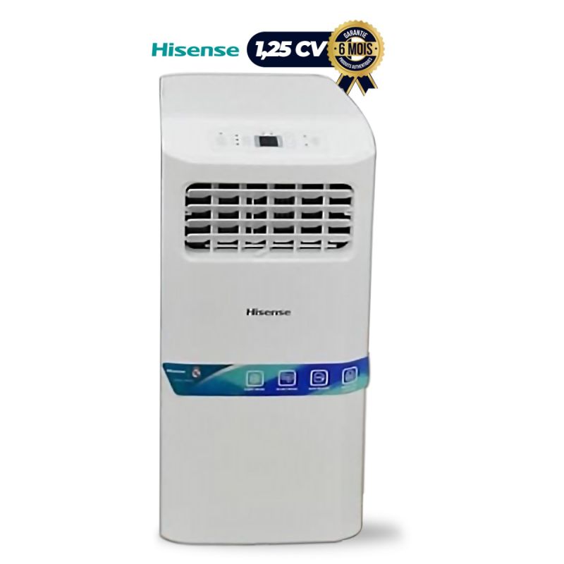 Climatiseur Portable HISENSE 1,25 CV, 9 000 BTU, blanc, garantie 6 mois, prix Cameroun.